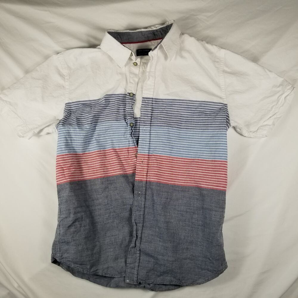 Ocean Current Short Sleeve Button Up Mens Medium Colorblock Striped White/Blue